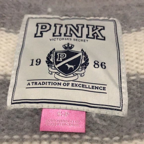 RARE-VS PINK Angora Cardigan-Sz S-Gray&White Stripes-Deep V Neck-EUC - Picture 12 of 16